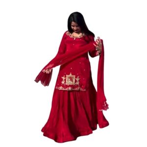 Women's Pure Silk Fully Stitched Anarkali Gown With Dupatta And Plazzo kurti with dupatta with Plazzo Pant With Dupatta Black2 Colour SF261-34-ver