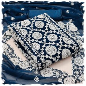 Y2Y Fashion Women's Heavy Georgette Embroidery Lucknowi Chikankari Work Unstitched Salwar Suit Dress Material (Free Size_Multi Color)