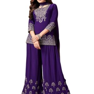 Xomantic Fashion Womens Purple Color Salwar KamEmbroidered Georgette Palazzo eez