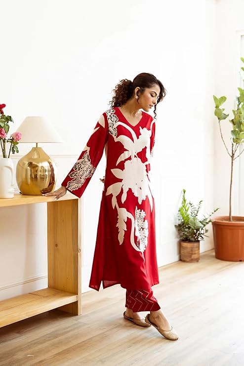 GoSriKi Women's Rayon Viscose Straight Printed Kurta with Palazzo