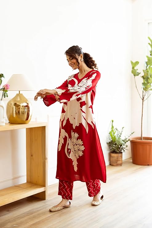 GoSriKi Women's Rayon Viscose Straight Printed Kurta with Palazzo - Image 2