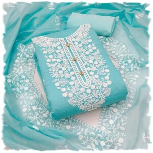 Sidhidata Women's Heavy Cotton Embroidery Work Unstitched Salwar Suit Dress Material With Chanderi Work Dupatta (Free Size)