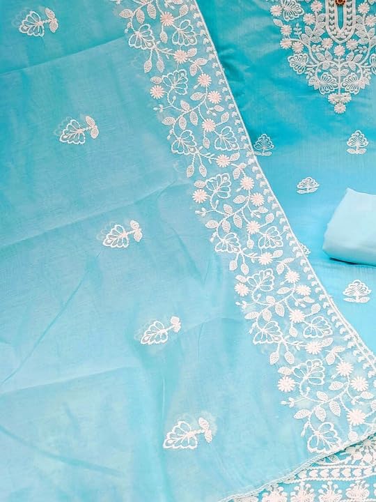 Sidhidata Women's Heavy Cotton Embroidery Work Unstitched Salwar Suit Dress Material With Chanderi Work Dupatta (Free Size) - Image 3