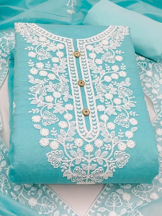 Sidhidata Women's Heavy Cotton Embroidery Work Unstitched Salwar Suit Dress Material With Chanderi Work Dupatta (Free Size) - Image 4