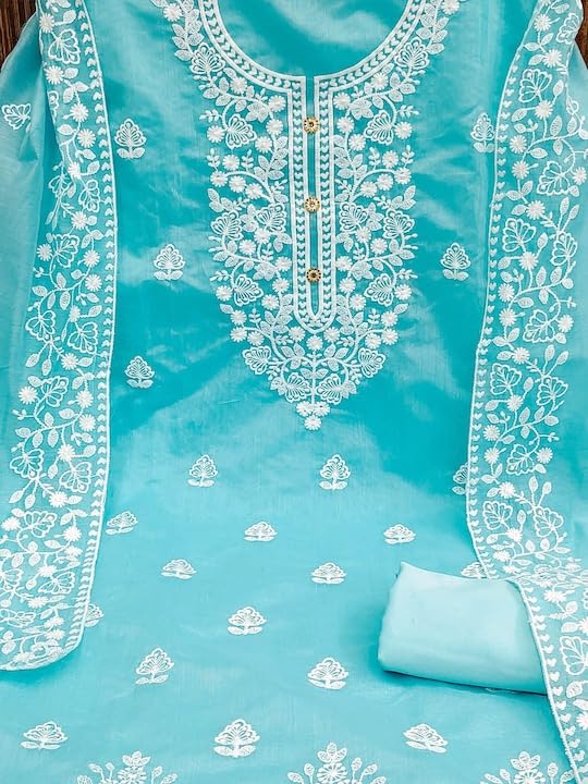 Sidhidata Women's Heavy Cotton Embroidery Work Unstitched Salwar Suit Dress Material With Chanderi Work Dupatta (Free Size) - Image 5